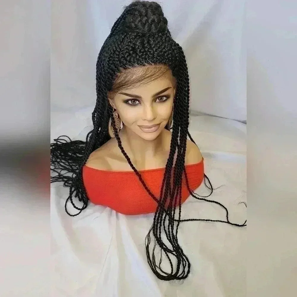 Braided lace wigs,  100% handmade NWOT,  long braids,  updo  half ponytail # 1